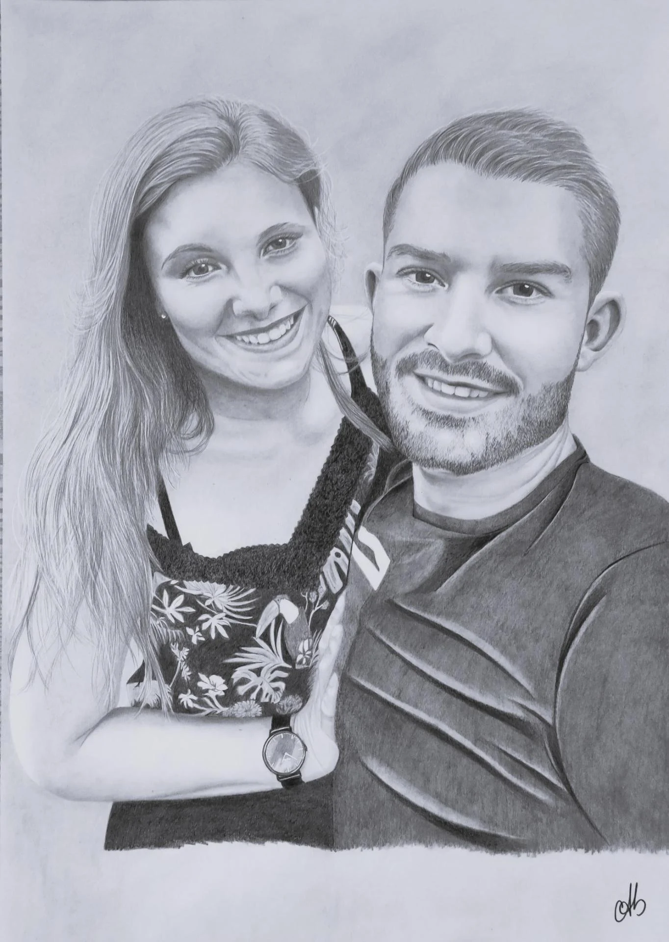 Portrait au crayon graphite - couple - as