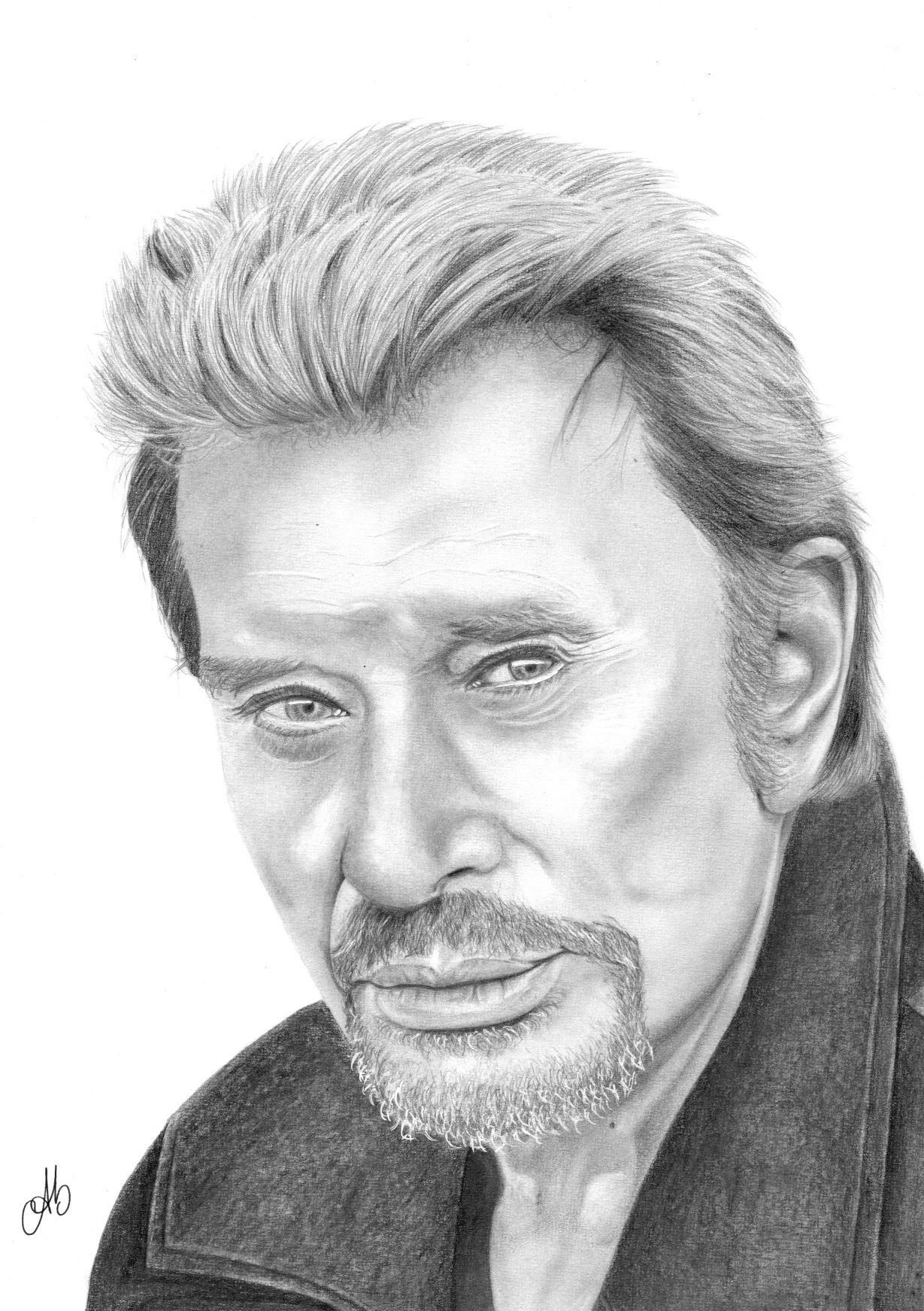 Portrait crayon graphite johnny halliday